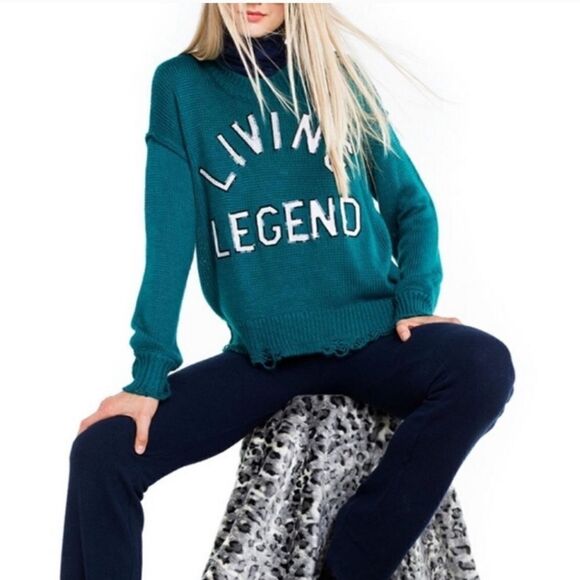 WILDFOX OVERSIZED SLOUCHY LIVING LEGEND DISTRESSED SWEATER WOODFALL GREEN WOOL S - Picture 2 of 13